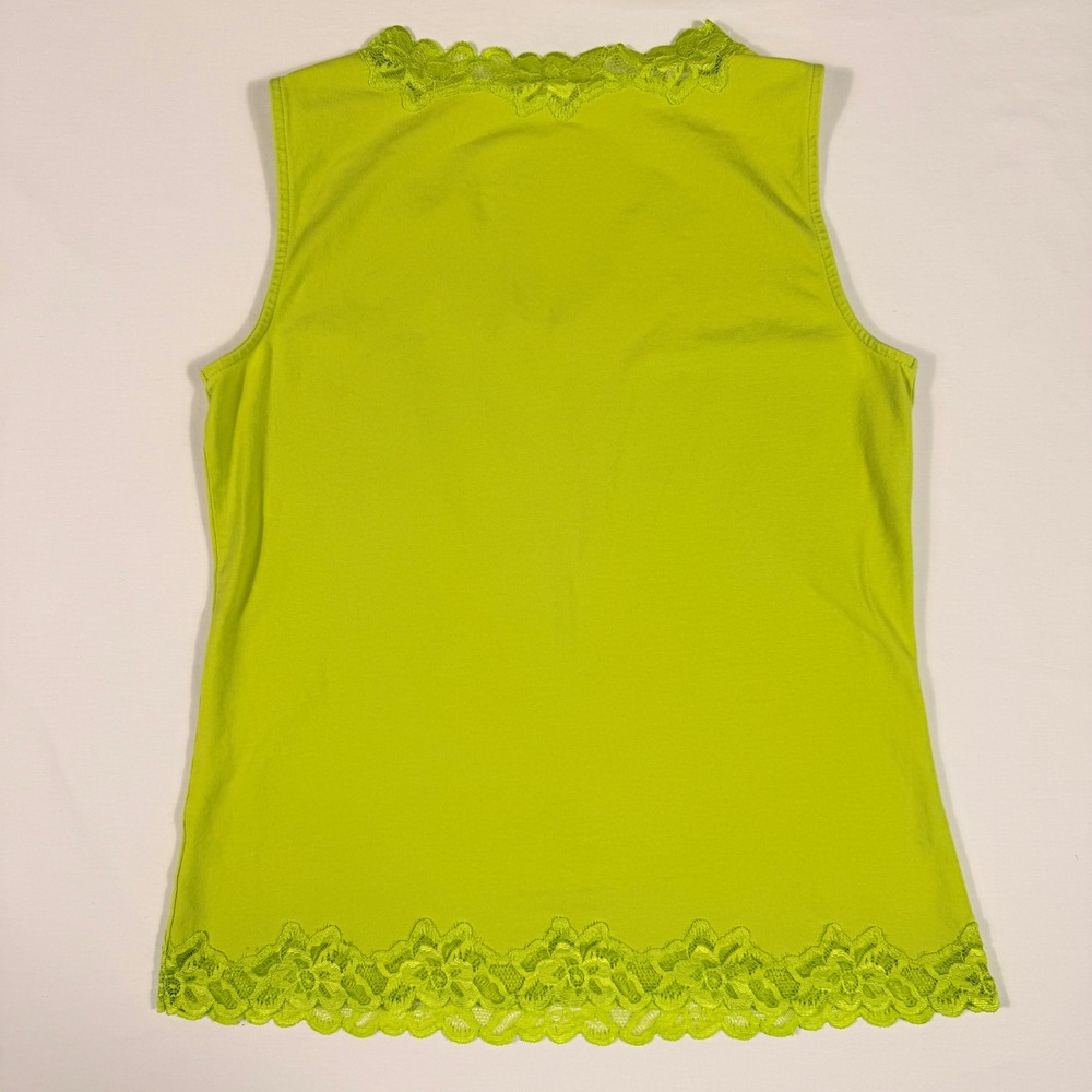 Coldwater Creek Womens XS Bright Yellow Green Lace V-Neck Tank Top Sleeveless - Picture 5 of 11